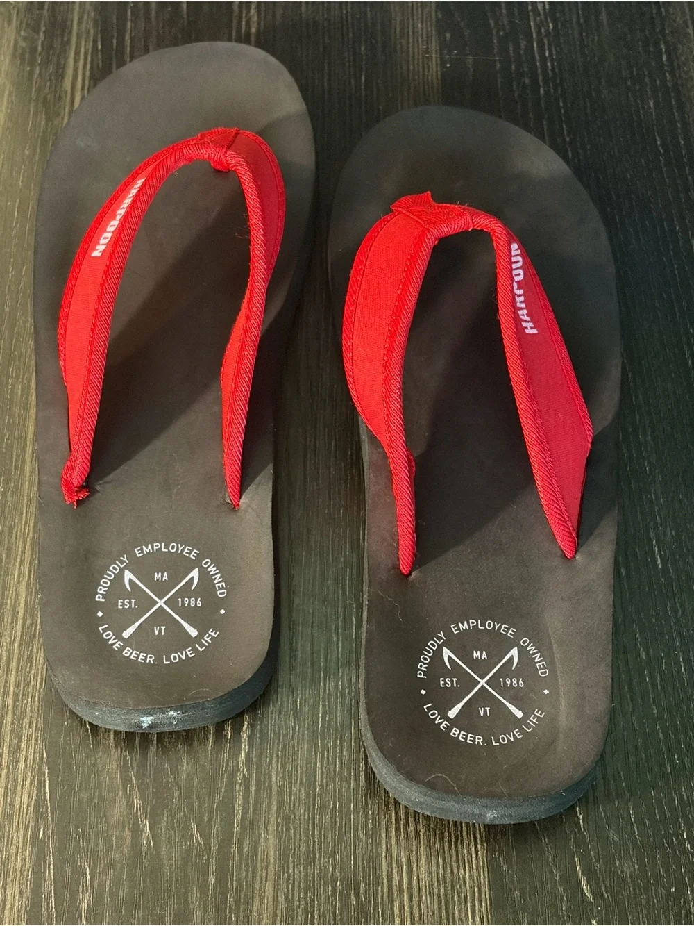 Harpoon Brewery Red Flip-Flop Sandals with Cushioned Black Sole